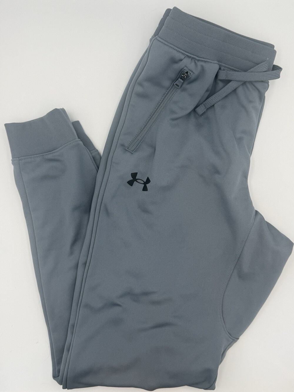 Under Armour Pants Youth Large 14-16 Gray Fleece Joggers Zip Pockets Ankle Cuff